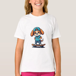 Cool Puppy Riding Skateboard Kids T-Shirt