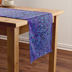 Cool Purple and Blue Abstract Tie Dye Retro Waves Short Table Runner