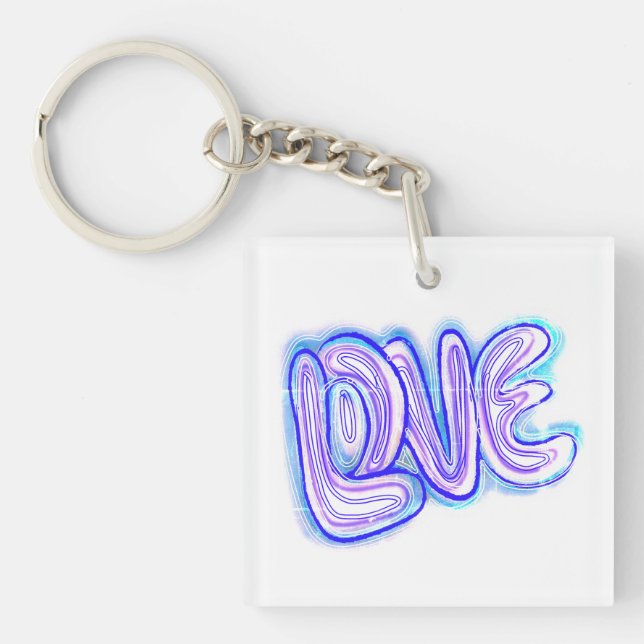 Cool Purple And Blue LOVE Typography Keychain (Front)