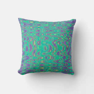 Cool Purple and Green Abstract Tie Dye Retro Waves Cushion