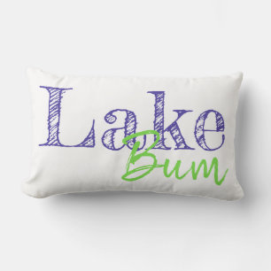 cool purple and lime green LAKE BUM typography Lumbar Cushion