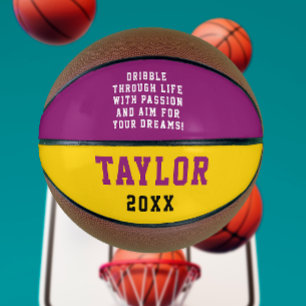 Cool Purple And Yellow Player Motivation Bold Typo Basketball