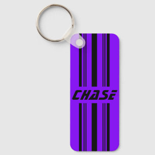 Cool Purple & Black Striped Personalized Name  Key Ring