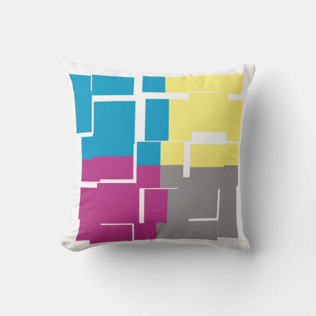 COOL Purple Blue Yellow Grey Pattern Cushion (Front)