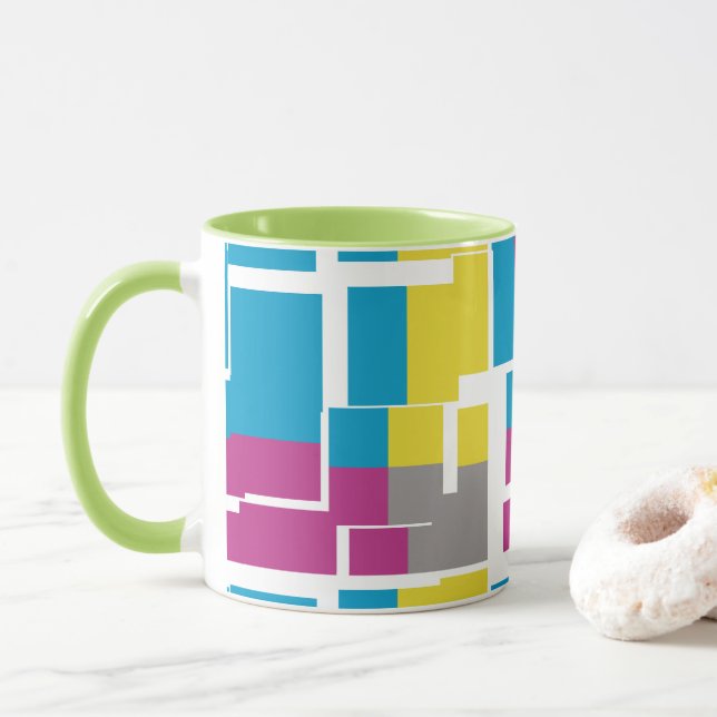 COOL Purple Blue Yellow Grey Pattern Mug (With Donut)