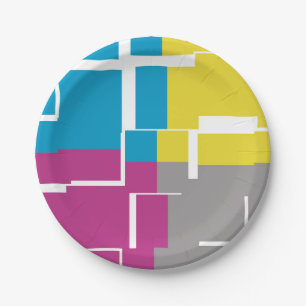 COOL Purple Blue Yellow Grey Pattern Paper Plate