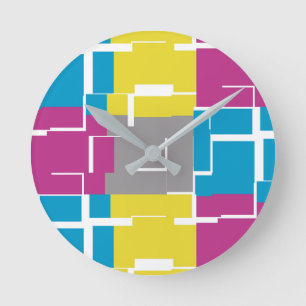 COOL Purple Blue Yellow Grey Pattern Round Clock