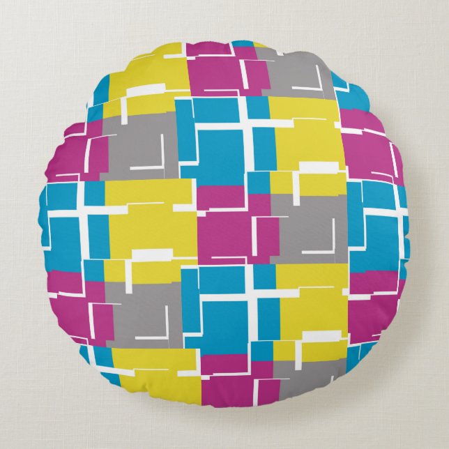 COOL Purple Blue Yellow Grey Pattern Round Cushion (Front)