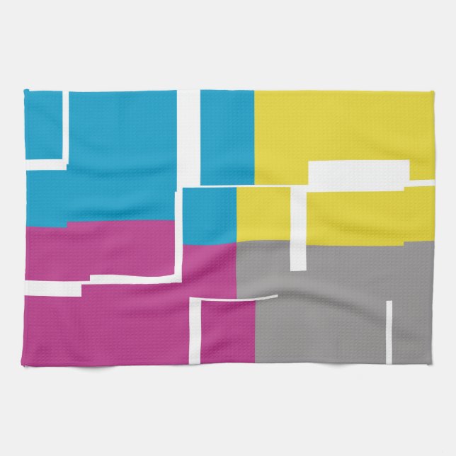 COOL Purple Blue Yellow Grey Pattern Tea Towel (Horizontal)