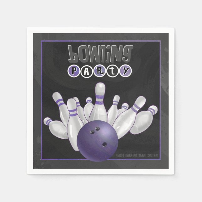 Cool Purple Bowling Party Paper Napkins (Front)