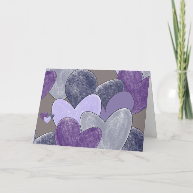 Cool Purple Hearts Thank You Card (Front)
