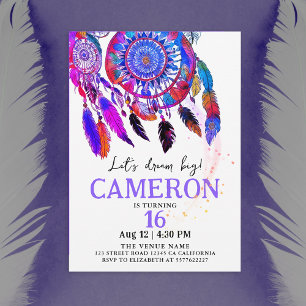 Cool Purple Indian Dream Catcher Watercolor Invitation