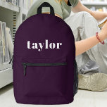 Cool Purple Modern Minimalist Trendy Personalised Printed Backpack<br><div class="desc">Introducing the Cool Purple Modern Minimalist Trendy Personalised Printed Backpack—an exceptional accessory that combines style and functionality for a variety of needs. This backpack is perfect for back-to-school supplies, providing a personalised touch to students and teachers alike. The option to add a name ensures easy identification and adds a unique...</div>