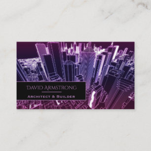 Cool Purple Neon City Architecture Business Card
