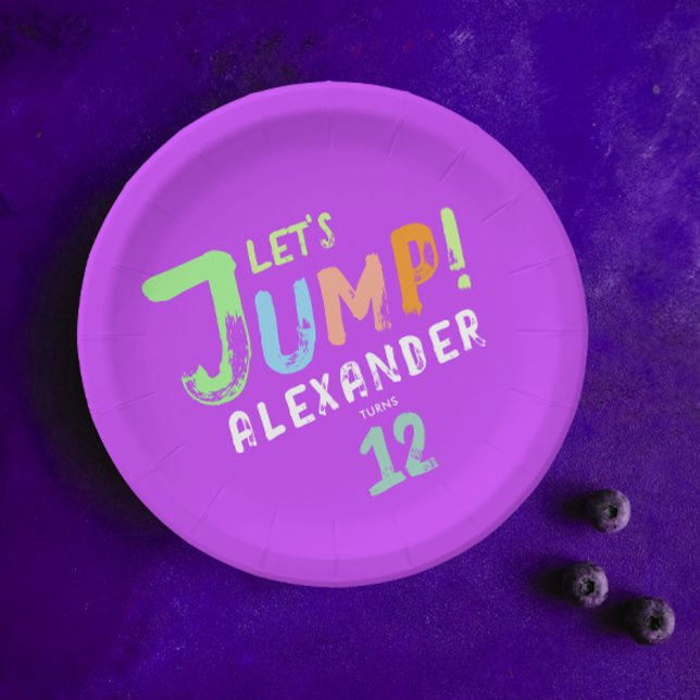 Cool Purple Pink Trampoline Jump Kid Bounce Party Paper Plate (Creator Uploaded)