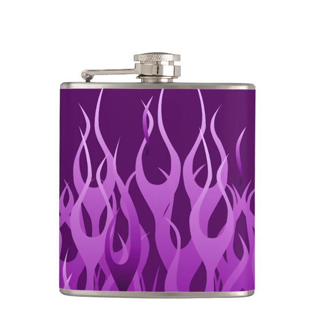 Cool Purple Racing Flames Design Hip Flask (Front)