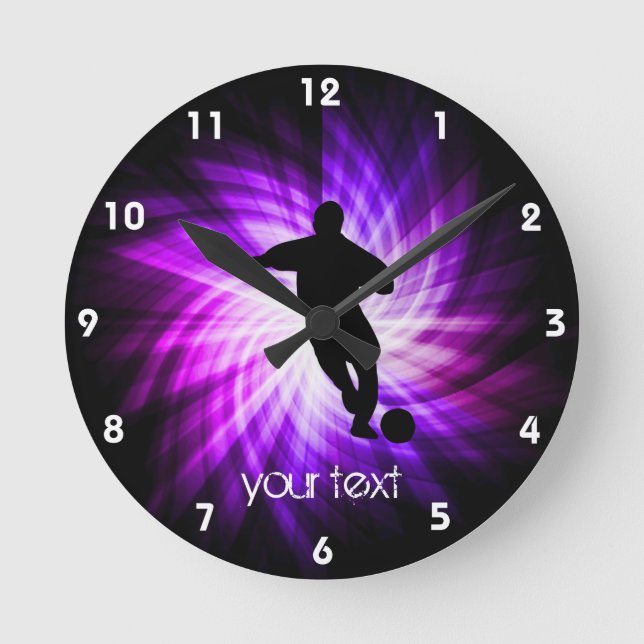 Cool Purple Soccer Round Clock (Front)