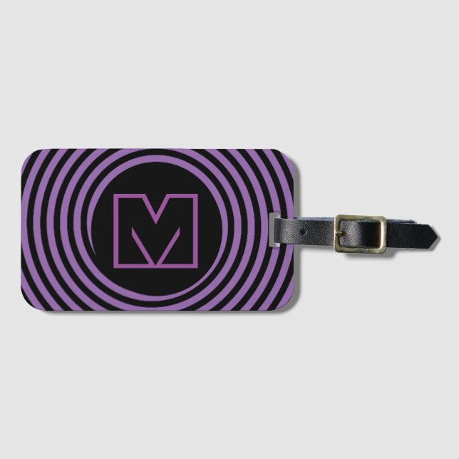 Cool Purple Spiral Vortex Monogram Luggage Tag (Front Horizontal)