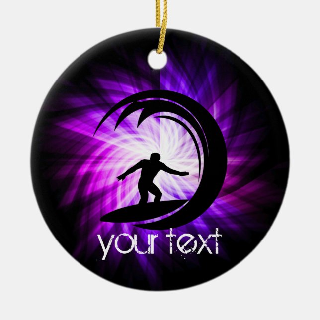 Cool Purple Surfing Ceramic Tree Decoration (Front)