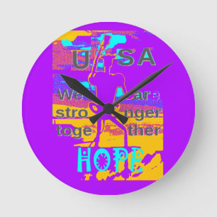 Cool Purple USA Hillary Hope We Are Stronger Toget Round Clock
