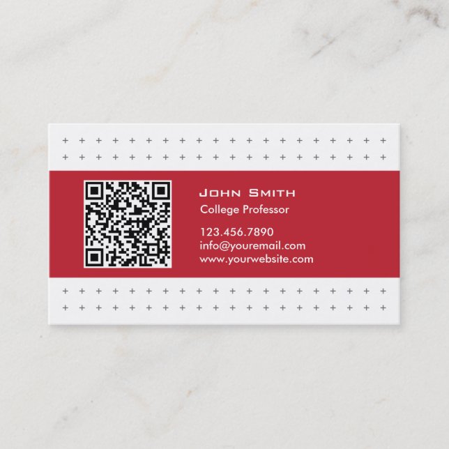 Cool QR Code Red Label Professor Business Card (Front)