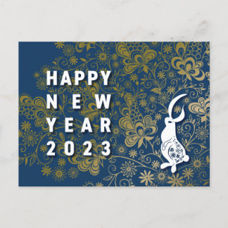 Cool rabbit and flower New Year's card ~ BlueBase0