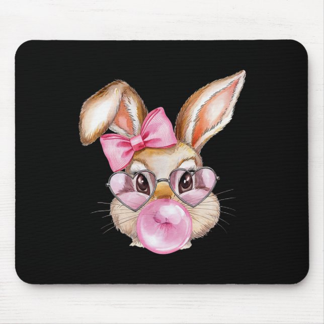 Cool Rabbit Easter Bunny With Chewing Gum Pink Sun Mouse Pad (Front)