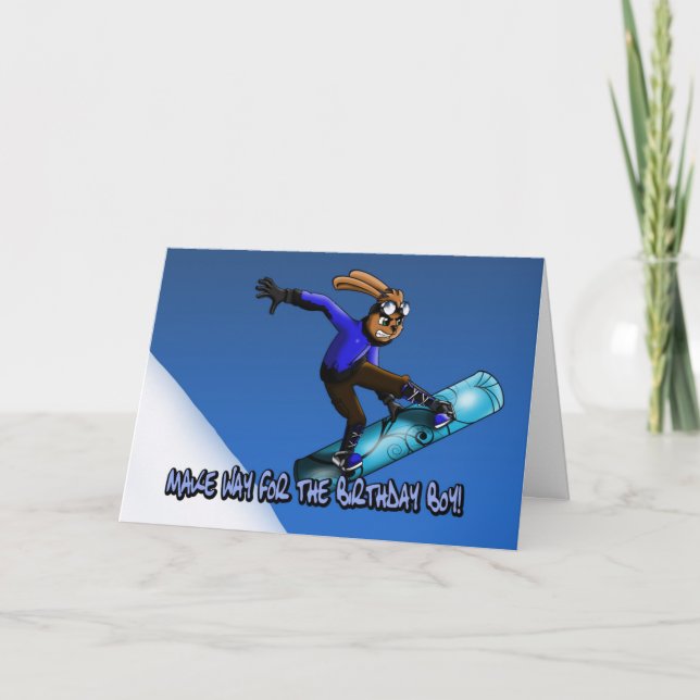 Cool Rabbit Snowboarder Birthday Card (Front)
