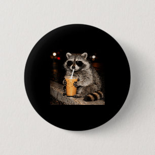 Cool raccoon drinking iced coffee funny meme anima 6 cm round badge