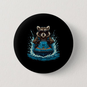 Cool Raccoon With Sungles Jet Ski Rider Summer Vib 6 Cm Round Badge
