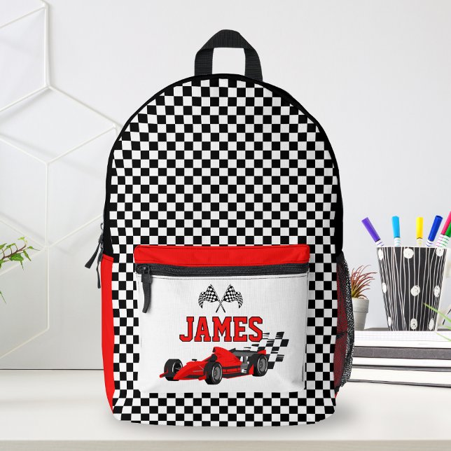   Cool Race Car Boy Custom Name Personalised Printed Backpack (Creator Uploaded)