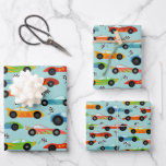 Cool Race Cars Kids Birthday Wrapping Paper Sheet<br><div class="desc">Cool Race Cars Kids Birthday Pattern. Side view of sporty cars,  racing flags.</div>