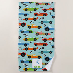 Cool Race Cars Personalised Kids Beach Towel