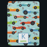 Cool Race Cars Personalised Kids iPad Air Cover<br><div class="desc">Cool Race Cars Personalised Kids Pattern. Side view of sporty cars,  racing flags.</div>