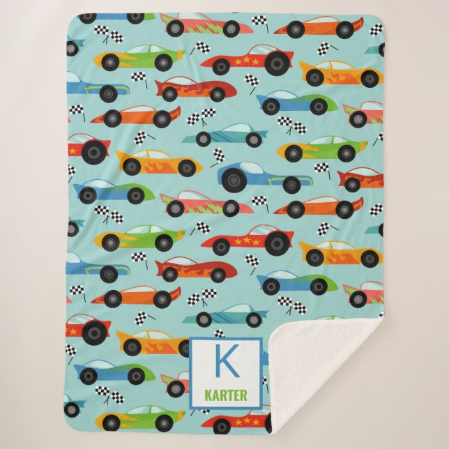 Cool Race Cars Personalised Kids Sherpa Blanket (Front)