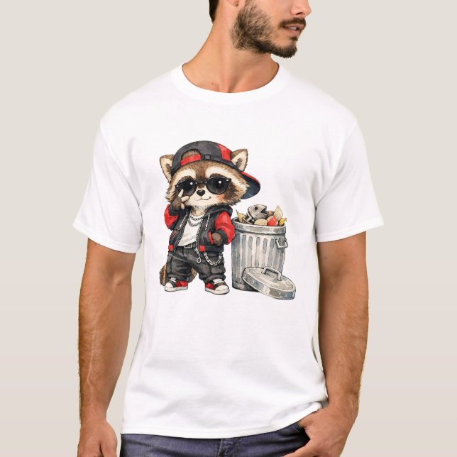 Cool Racoon Chilling K-Pop T-Shirt (Front)