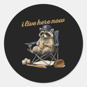 Cool racoon coffee ballfield baseball field live classic round sticker