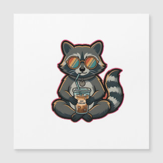 Cool Racoon Drinking Oat Milk Iced Coffee