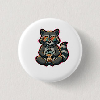 Cool Racoon Drinking Oat Milk Iced Coffee 3 Cm Round Badge