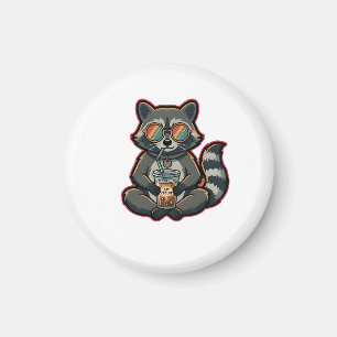 Cool Racoon Drinking Oat Milk Iced Coffee Magnet