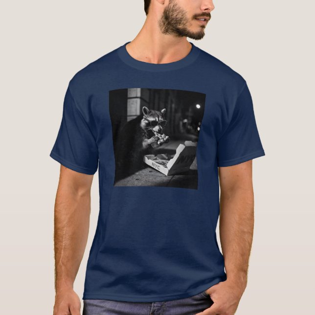 Cool Racoon Eating Pizza  T-Shirt (Front)