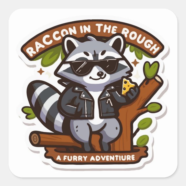 Cool Racoon in the Rough Square Sticker (Front)