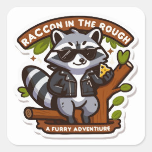 Cool Racoon in the Rough Square Sticker