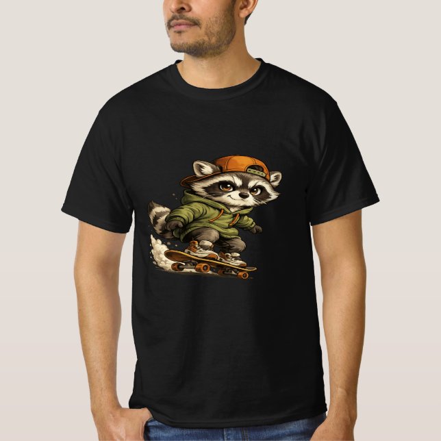 Cool Racoon Skateboard Graphic T-Shirt (Front)