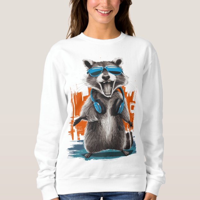 Cool Racoon with Headphones Sweatshirt (Front)