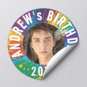 Cool Rainbow Blast Photo Paintball Birthday Party Classic Round Sticker