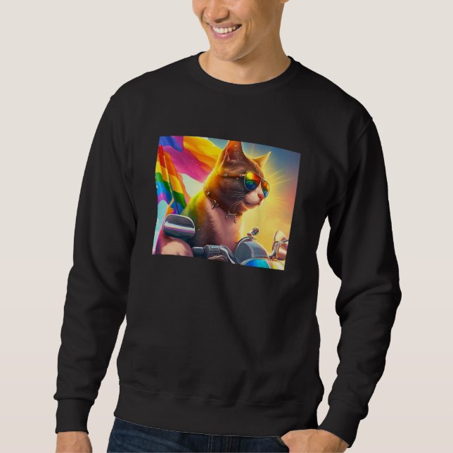 Cool Rainbow Cat LGBT Sunglasses Bisexual Funny Ki Sweatshirt (Front)