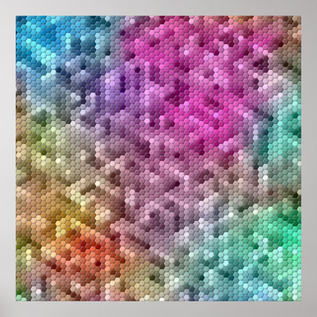 Cool Rainbow Colour Mosaic Poster (Front)