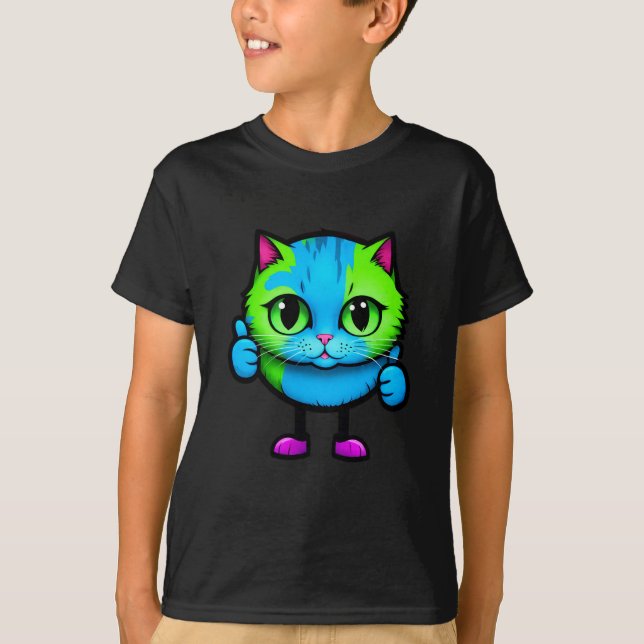 Cool Rainbow Kitty Thumbs Up Kids T-Shirt (Front)