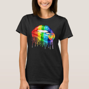 Cool Rainbow Lips Biting Candy Lgbt Les Gay Pride T-Shirt